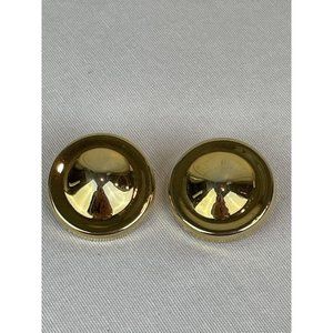 Vintage Gold Tone Circular Domed Clip On Earrings 80s 90s